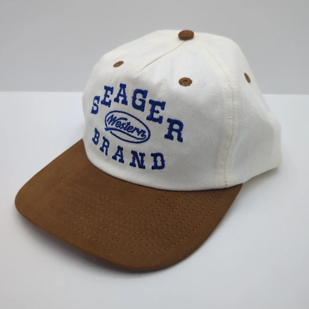 Seager Western Brand Snapback Hat Cream Brown Blue Embroidered Baseball Cap